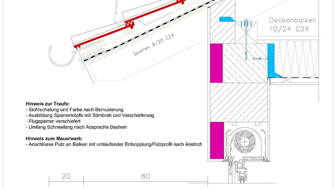 Detailzeichnung Ausführungsansicht Traufaufbau